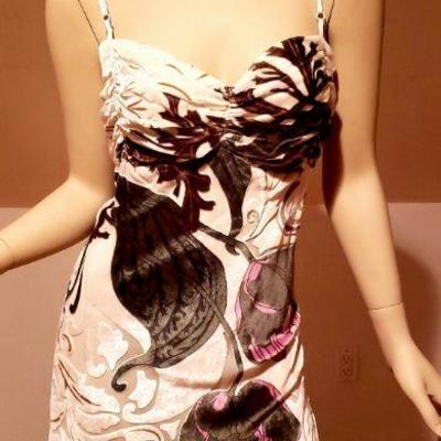 Vtg Hobo Chic New Orleans silk Designer burnout fringed high low dress