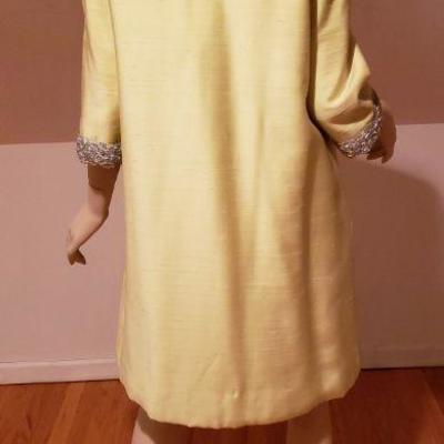 Vtg Yellow silk shantung dress and Opera coat Ensemble embellished