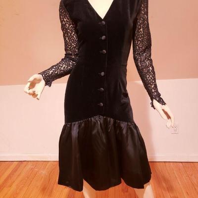 Vtg Guy Laroche Boutique demi Couture Lace velour dress Paris