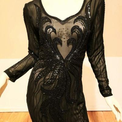 Vtg Layering onyx beaded on voile maxi dress 