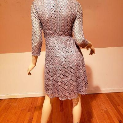 Vtg Anne Klein silver Metallic Macrame wiggle dress