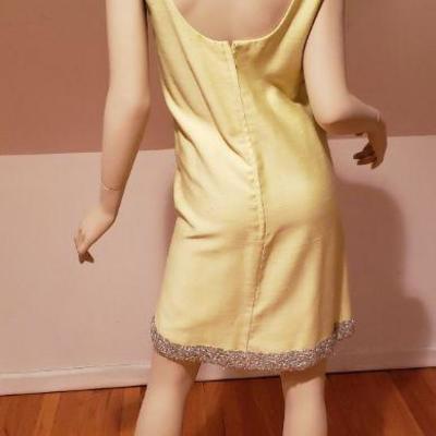 Vtg Yellow silk shantung dress and Opera coat Ensemble embellished