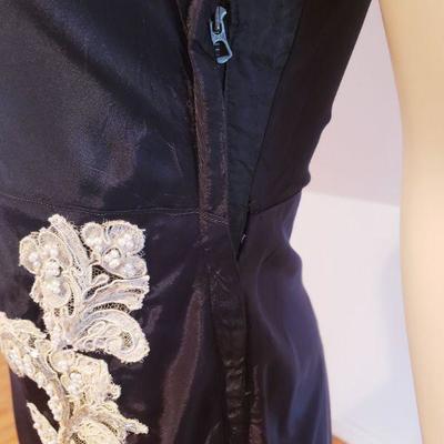 1930 slip dress satin de lis applique metal zip