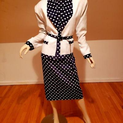 Vtg Blue/White Polka Dot dress/jacket Ensemble Ann Kirk Sz-22