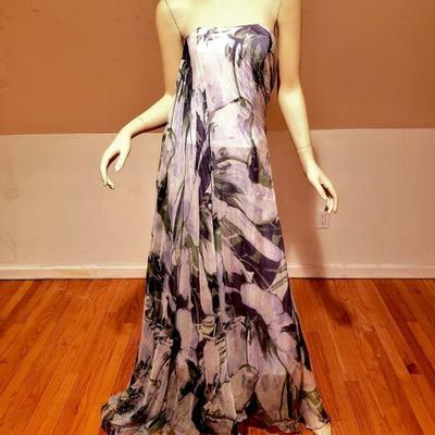 Goddess silk chiffon shirred gown w/wings 