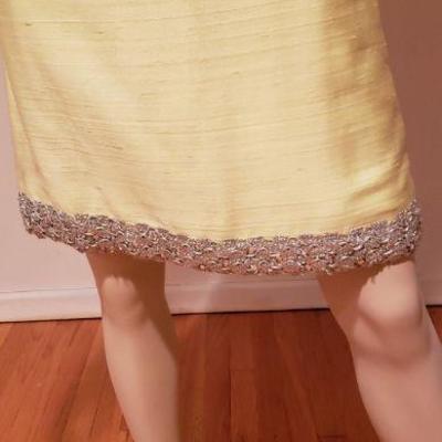 Vtg Yellow silk shantung dress and Opera coat Ensemble embellished