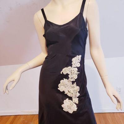 1930 slip dress satin de lis applique metal zip