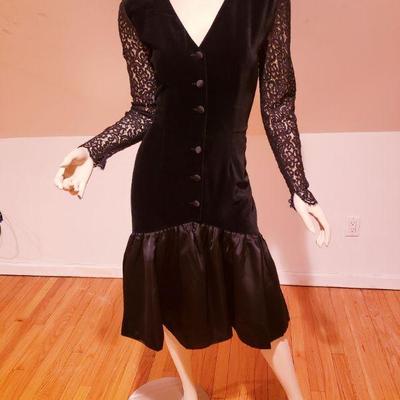 Vtg Guy Laroche Boutique demi Couture Lace velour dress Paris