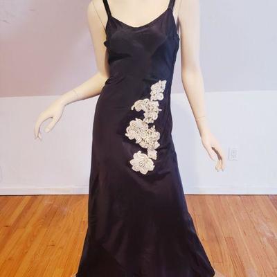 1930 slip dress satin de lis applique metal zip