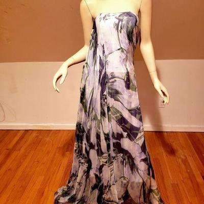 Goddess silk chiffon shirred gown w/wings 