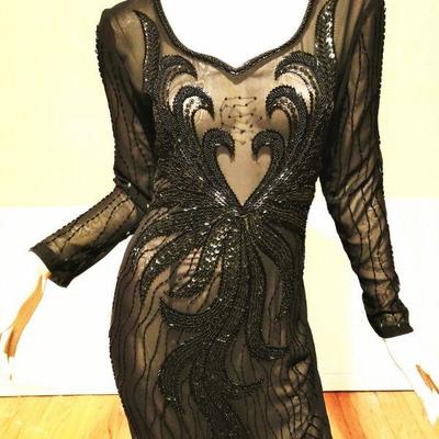 Vtg Layering onyx beaded on voile maxi dress 