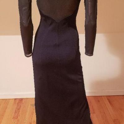 Vtg Cache' Rhinestone embellished Maxi slit dress w/tulle 