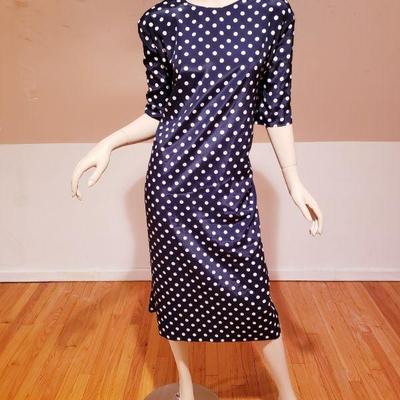 Vtg Blue/White Polka Dot dress/jacket Ensemble Ann Kirk Sz-22