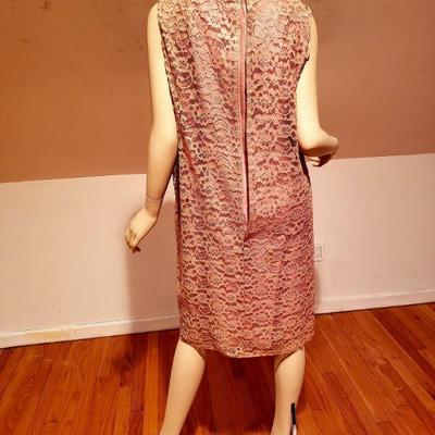 Roamans 1950 Lavender shantung sheath dress lace wing