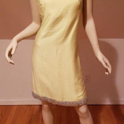 Vtg Yellow silk shantung dress and Opera coat Ensemble embellished