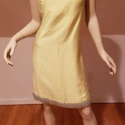 Vtg Yellow silk shantung dress and Opera coat Ensemble embellished