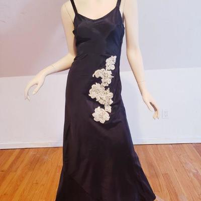 1930 slip dress satin de lis applique metal zip