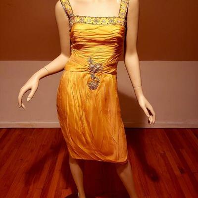 Vtg Silk Chiffon embellished Toga ruched dress 