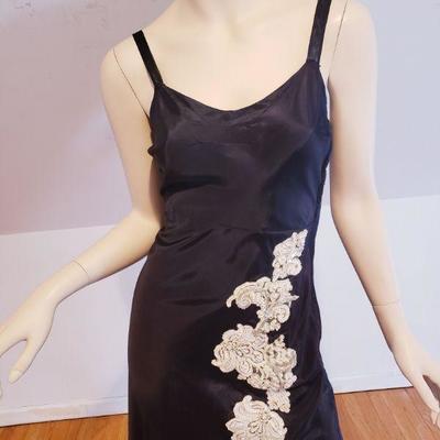 1930 slip dress satin de lis applique metal zip