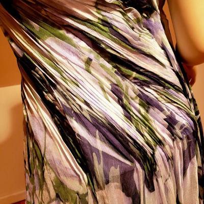 Goddess silk chiffon shirred gown w/wings 