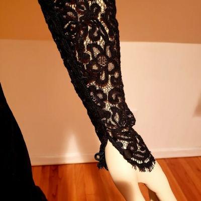 Vtg Guy Laroche Boutique demi Couture Lace velour dress Paris