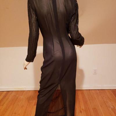 Vtg Layering onyx beaded on voile maxi dress 