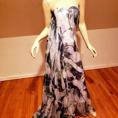 Goddess silk chiffon shirred gown w/wings 