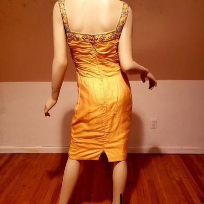 Vtg Silk Chiffon embellished Toga ruched dress 