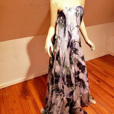 Goddess silk chiffon shirred gown w/wings 