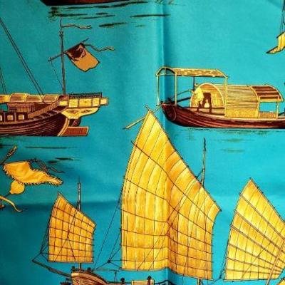  Hermes 1966 Rare 1st Edition Jonques et Sampans silk scarf signed