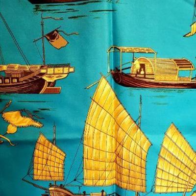  Hermes 1966 Rare 1st Edition Jonques et Sampans silk scarf signed