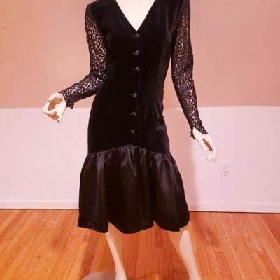 Vtg Guy Laroche Boutique demi Couture Lace velour dress Paris