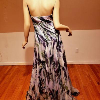 Goddess silk chiffon shirred gown w/wings 