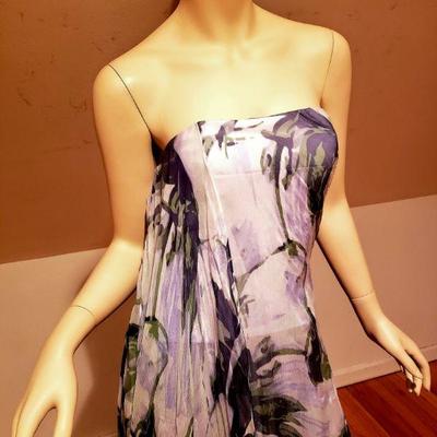 Goddess silk chiffon shirred gown w/wings 