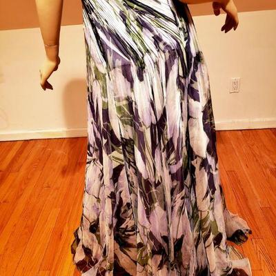 Goddess silk chiffon shirred gown w/wings 