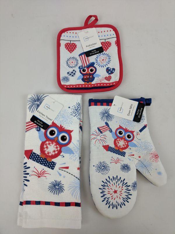 Mainstays Owl Potholder, Kitchen Towel, Oven Mitt New