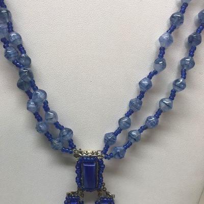 Vintage Miriam Haskell Blue Glass Necklace  