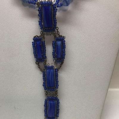 Vintage Miriam Haskell Blue Glass Necklace  