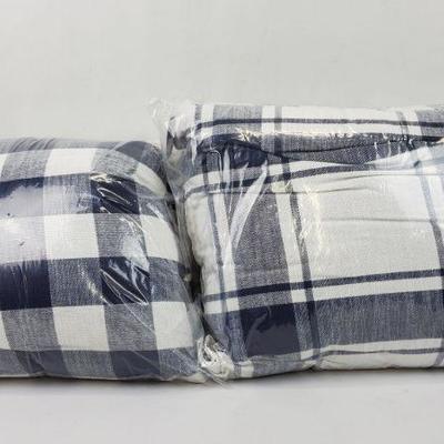Set of 2-20x20 in Navy Plaid Throw Pillows, Reversible, BH&G - New