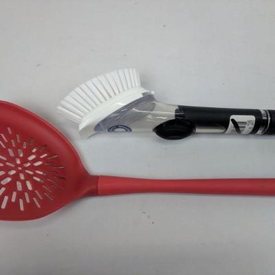 Red Turner, Soap Squirting Kitchen Brush - New