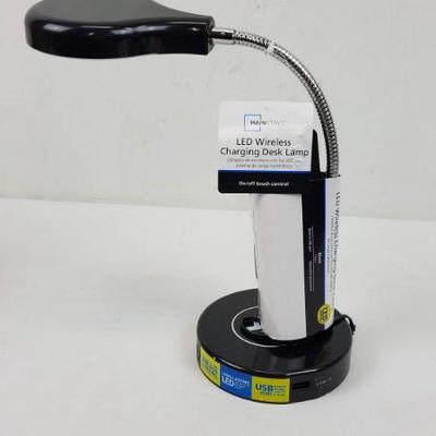 Black LED Wireless Charging Desk Lamp, USB Port, Long-Lasting LED - New