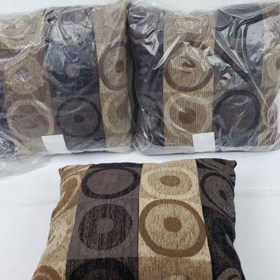 3 Brown Throw Pillows, 18x18 in, Tan/Brown/Black - New