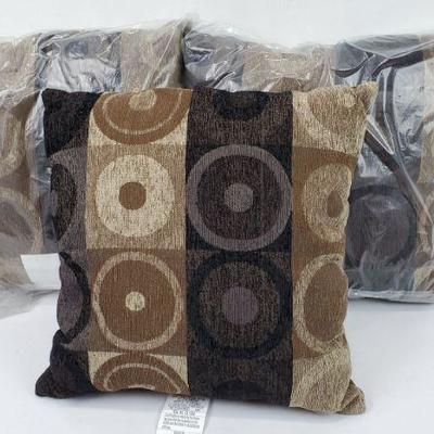 3 Brown Throw Pillows, 18x18 in, Tan/Brown/Black - New