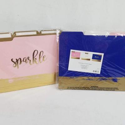 18 File Folders: 3 Designs, 6 Each. Pink, White, Blue, Gold - New