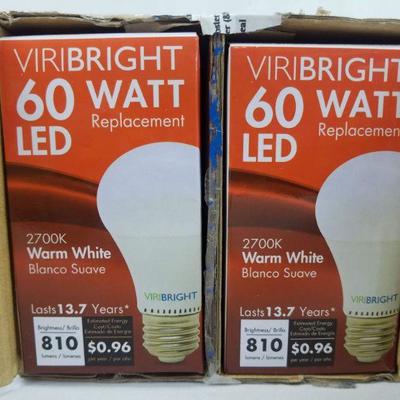 Pack of 12 Viribright LED Light Bulb, E26 Edison Base, Warm White 2700K - New
