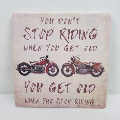 5 Tile Drink Coasters with Motorcycle Theme. No packaging - New