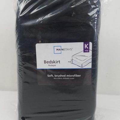Mainstays King Size Bedskirt, Black Microfiber - New
