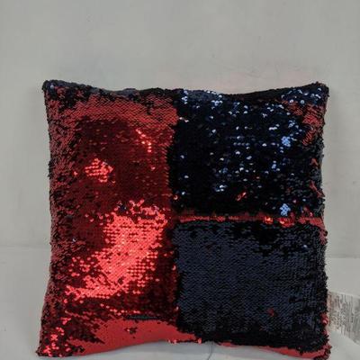 Sequin Pillow, Red/Navy, 15