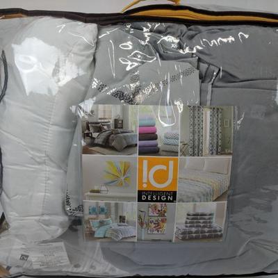 Intelligent Design Queen Comforter Bedding Set, Gray/Metallic- New