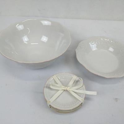 French Perle White Bow, Small Bowl, and Decorative Mini Plates - New